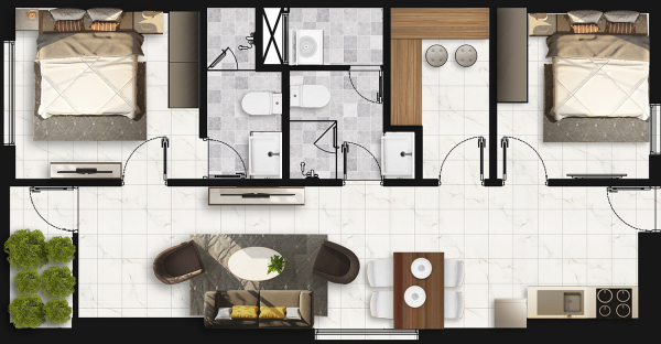 Phối cảnh mẫu căn hộ số 1 dự án chung cư Napoleon Castle I Nha Trang